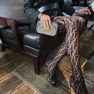 Designer Logo Patterned Tights